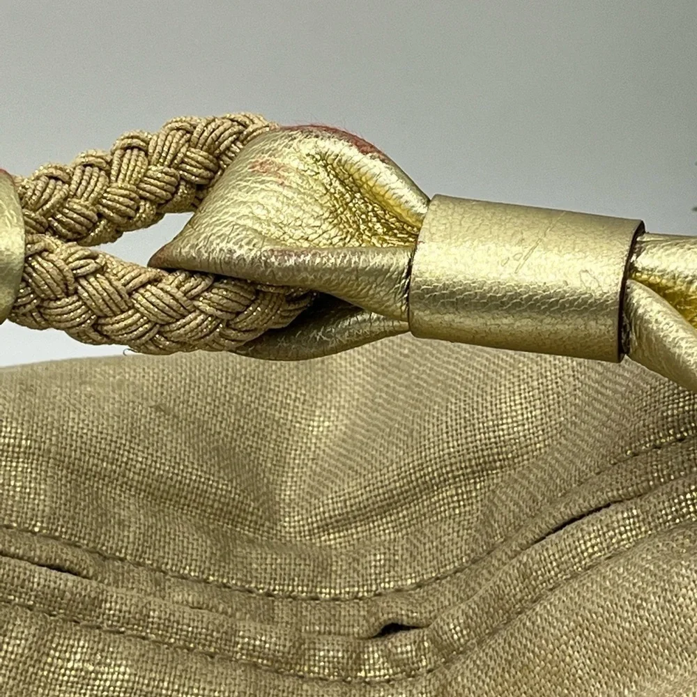 Authenticated Kate Spade Gold Metallic Glitter Canvas Leather Gabi Avalon Hobo‎
